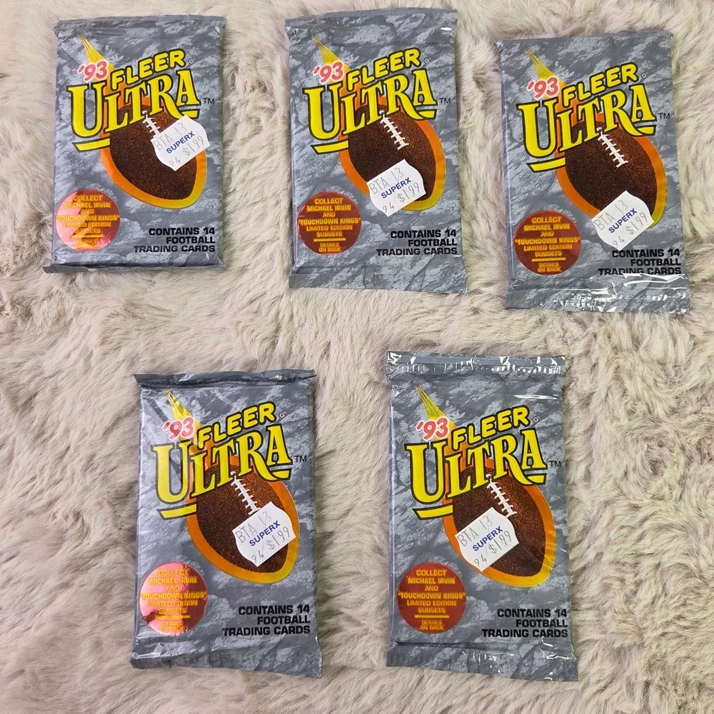 Lot of 5 Vintage 1993 Fleer Ultra Football Trading Card Packs Sealed Irvin